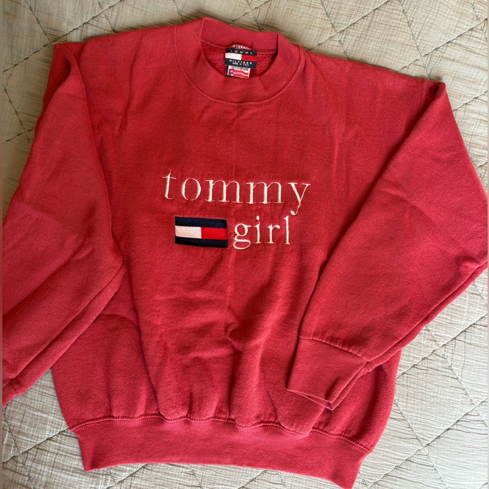 Tommy Girl Sweatshirt Tommy Hilfiger Vintage Pullover | Red Embroidery Top